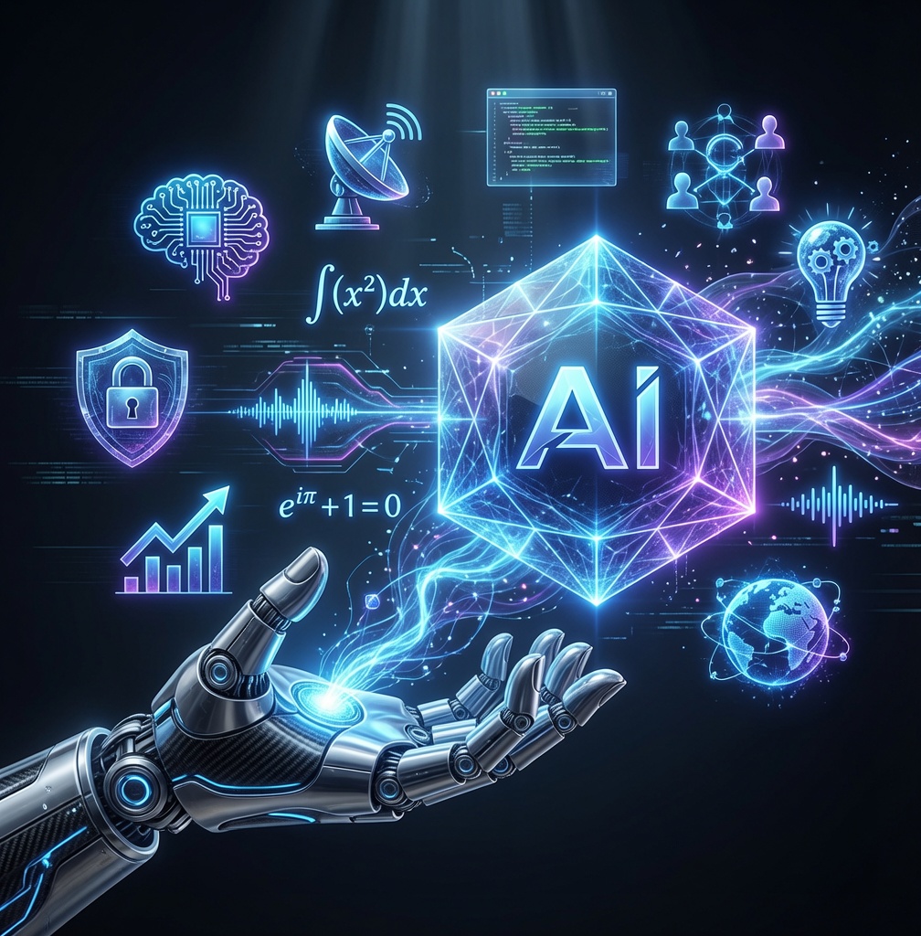 Stylized illustration of a friendly glowing AI core